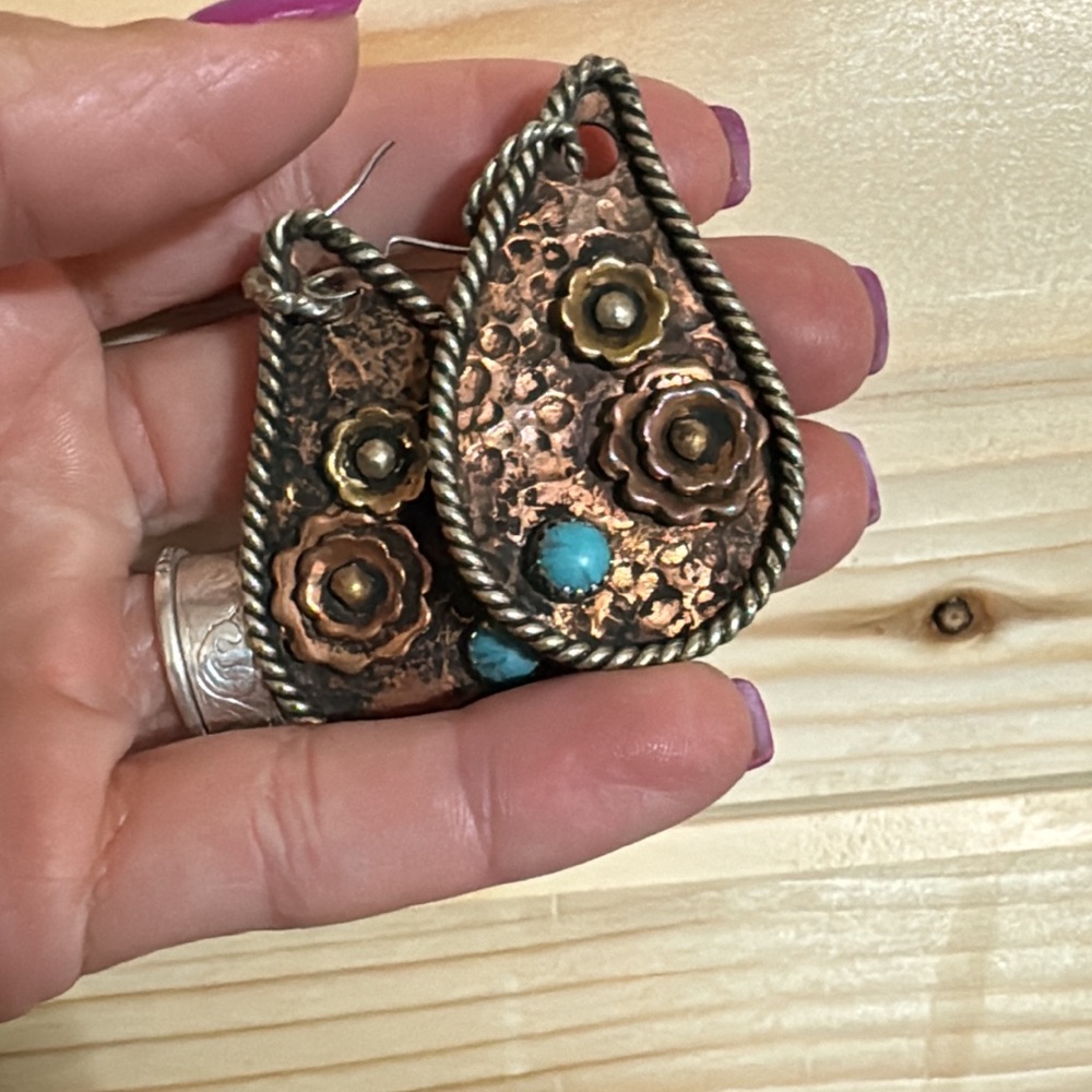 Copper and Turquoise Floral Earrings